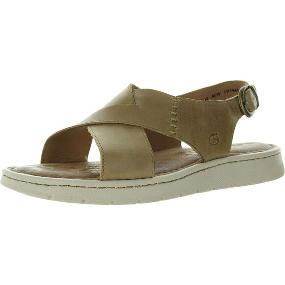 Born Womens Brown Criss-Cross Leather Flatform Sandals New - Picture 1 of 3